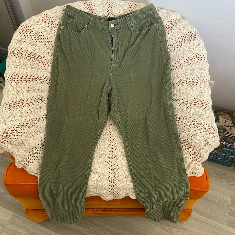 Green Corduroy Straight Leg Jeans